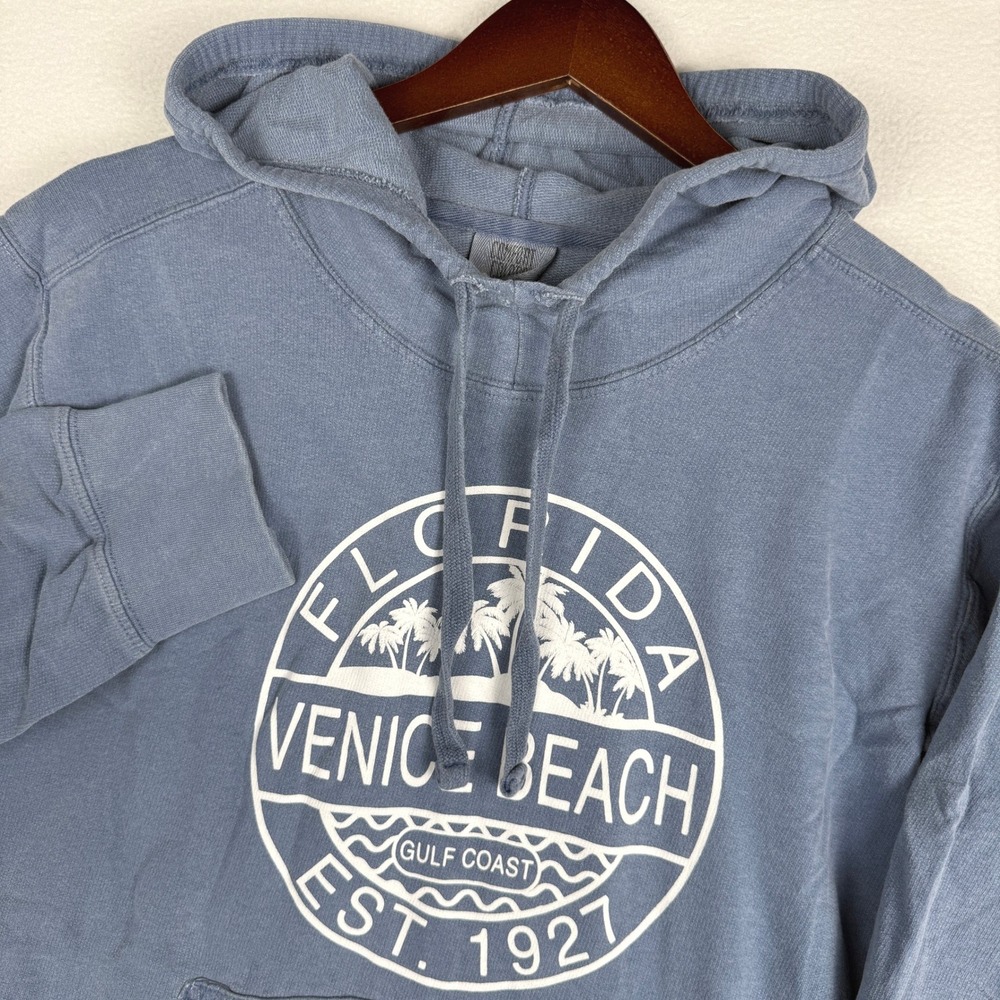 Venice Beach Florida Comfort Colors Hoodie Mens Small Blue Gulf Coast Graphic